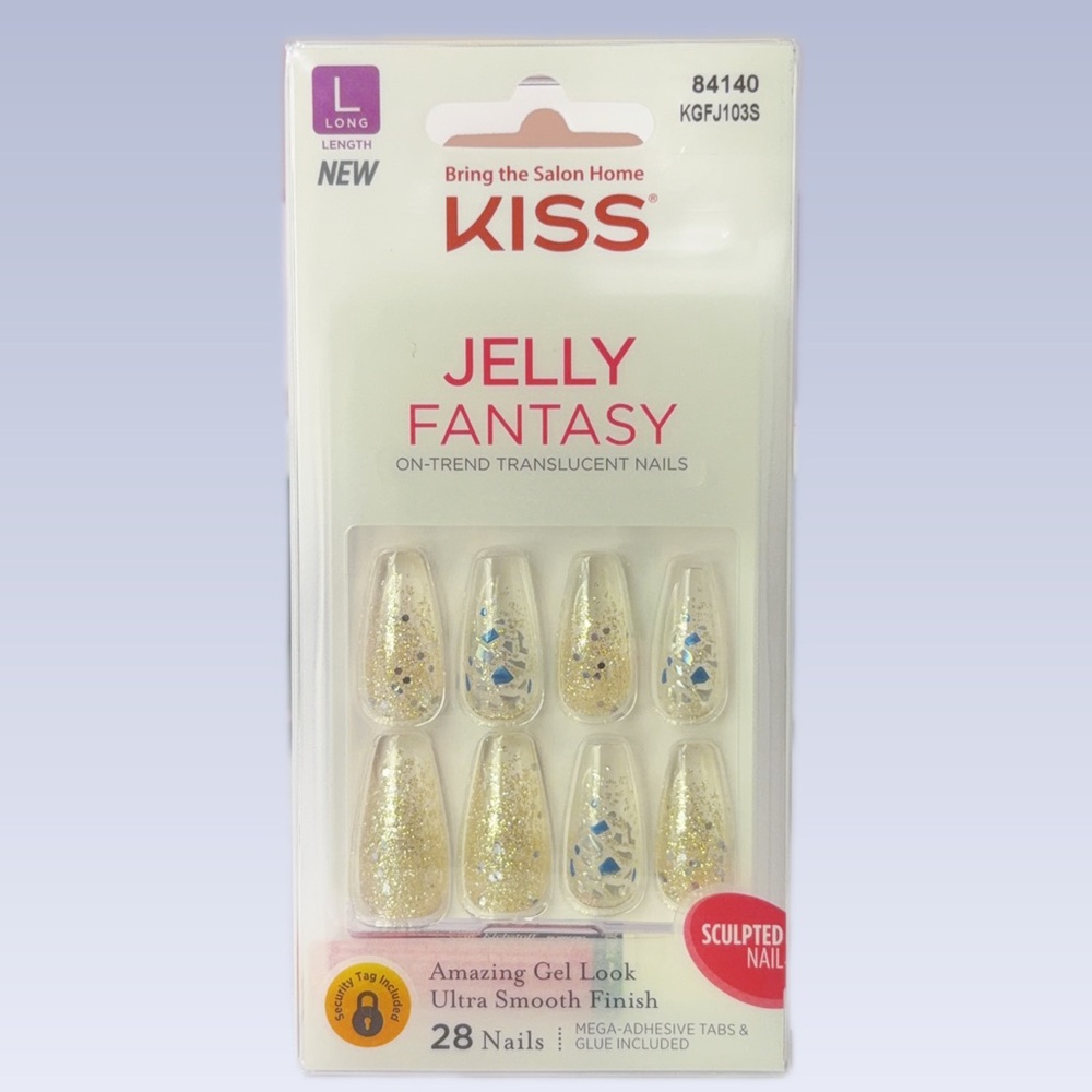 KISS Jelly Fantasy Gold Blue Glitter Nails